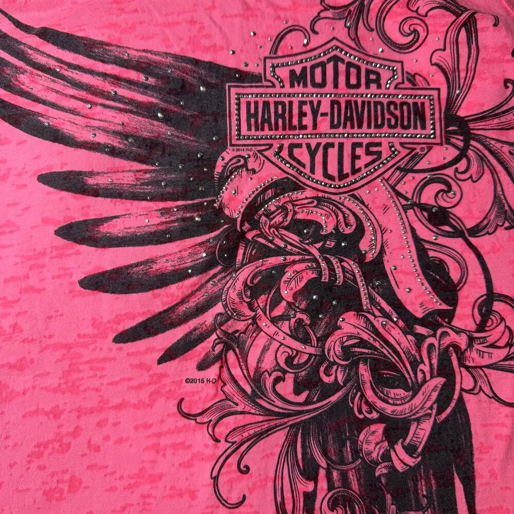 Harley Davidson Pink Burnout Tank Top Wing Graphic Biker Y2K Size XL Rhinestone - Picture 4 of 6
